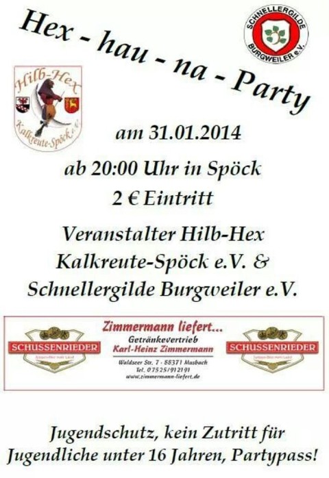 Party Flyer: Hex-hau-na-Party am 31.01.2014 in Ostrach