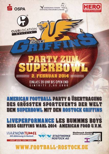 Party Flyer: Party zum Superbowl am 02.02.2014 in Rostock