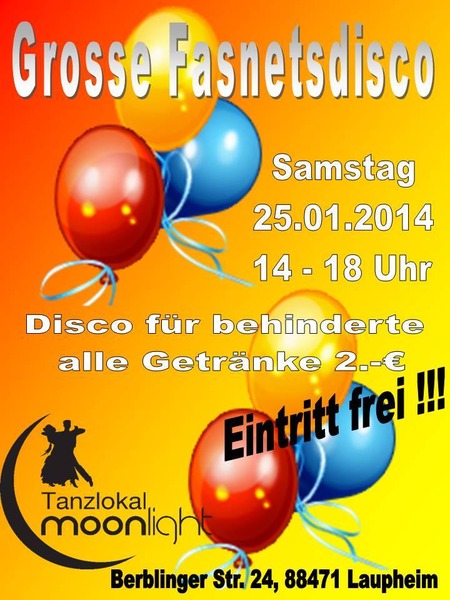 Party Flyer: Groe Faschingsdisco @ Disco Park B30 am 25.01.2014 in Laupheim