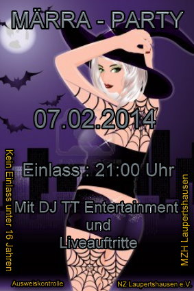 Party Flyer: Mrra Party Narrenzunft Laupertshausen e.V. am 07.02.2014 in Maselheim