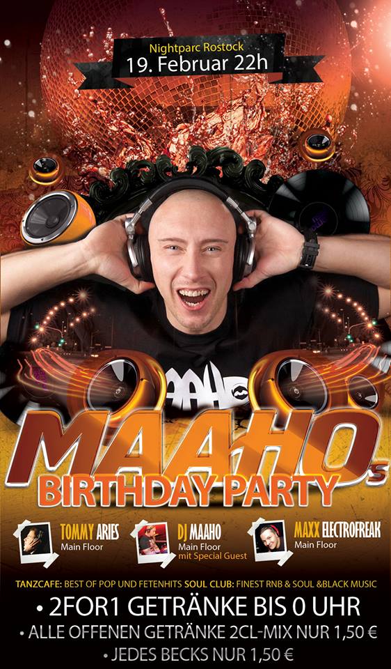 Party Flyer: DJ MAAHOs BIRTHDAY PARTY am 19.02.2014 in Rostock