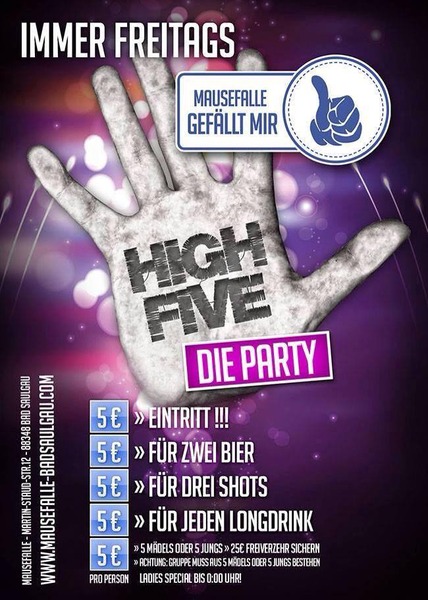Party Flyer: Mausefalle Bad Saulgau - HIGH FIVE - Die Party am 28.03.2014 in Bad Saulgau