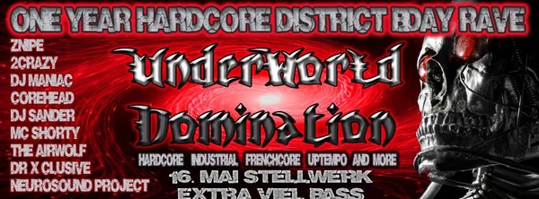 Party Flyer: HARDCORE DISTRICT - UNDERWORLD DOMINATION - 1YEAR BDAY RAVE am 16.05.2014 in Hamburg