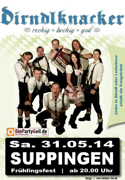 Party Flyer: DIRNDLKNACKER - Frhlingsfest Suppingen vom 29.05. - 01.06.14 am 31.05.2014 in Laichingen