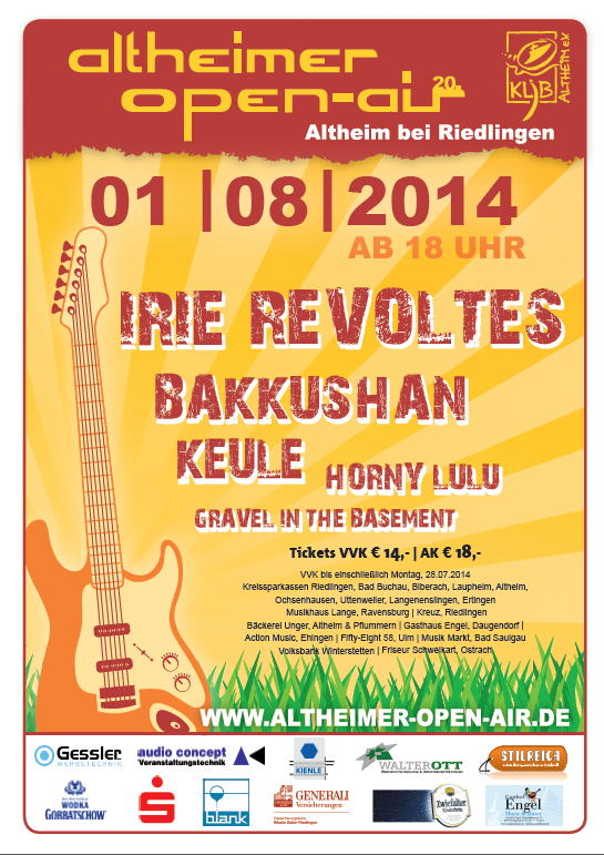 Party Flyer: 20. Altheimer Open Air am 01.08.2014 in Riedlingen