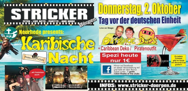 Party Flyer: Karibische Nacht am 02.10.2014 in Drpen