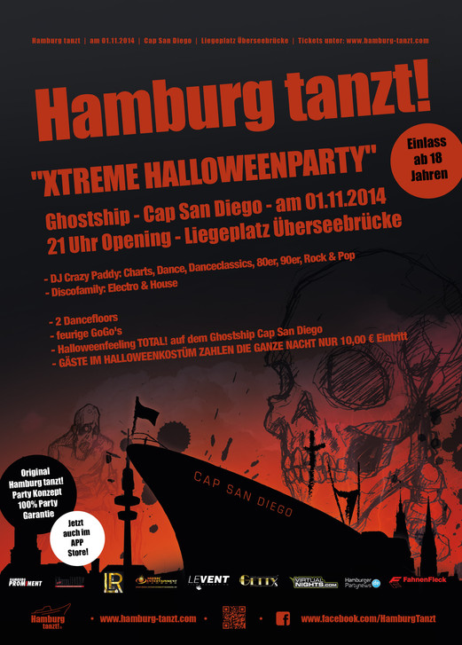 Party Flyer: Hamburg tanzt! "Xtreme Halloweenparty" am 01.11.2014 in Hamburg