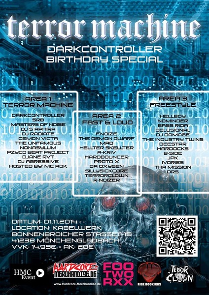 Party Flyer: terror machine - Darkcontroller Birthday Special am 01.11.2014 in Mnchengladbach