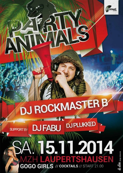 Party Flyer: Party Animals with DJ Rockmaster B (Radiostar-DJ) am 15.11.2014 in Maselheim