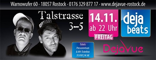 Party Flyer: Talstrasse 3-5 @ Deja-Beats Deluxe am 14.11.2014 in Rostock