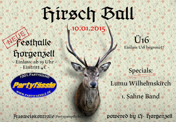 Party Flyer: HIRSCHBALL 2015 am 10.01.2015 in Horgenzell