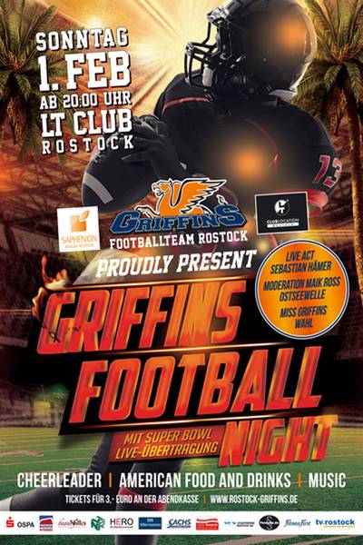 Party Flyer: Griffins Football Night zum SUPERBOWL am 01.02.2015 in Rostock