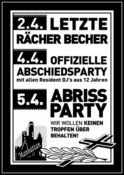 Party Flyer: Abrissparty @ Manhattan in Brandenburg a.d. Havel am 05.04.2015 in Brandenburg an der Havel