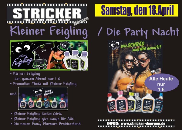 Party Flyer: Kleiner Feigling Partynacht am 18.04.2015 in Drpen