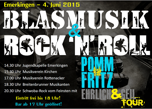 Party Flyer: Blasmusik & Rock 'n' Roll | PommFritz @ Emerkingen am 04.06.2015 in Emerkingen