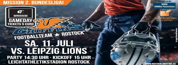 Party Flyer: Rostock Griffins vs Leipzig Lions am 11.07.2015 in Rostock
