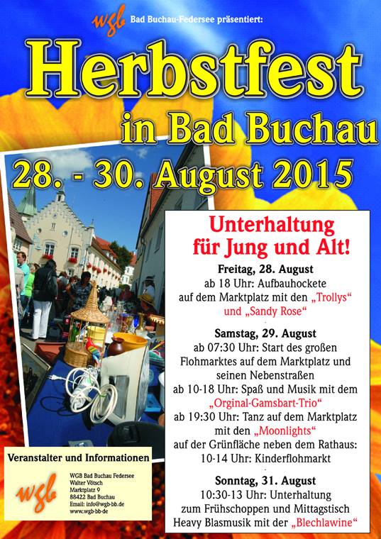 Party Flyer: WGB Herbstfest 2015 mit Groem Flohmarkt am 29.08.2015 in Bad Buchau