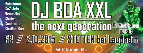 Party Flyer: DJ BOA XXL - Stetten bei Laupheim am 02.10.2015 in Achstetten