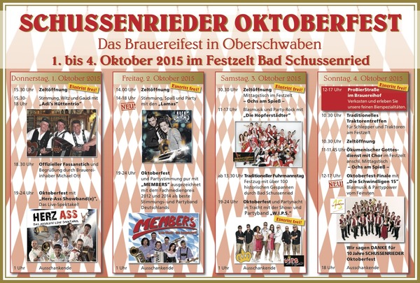 Party Flyer: SCHUSSENRIEDER  Oktoberfest "Fuhrmannstag" am 03.10.2015 in Bad Schussenried