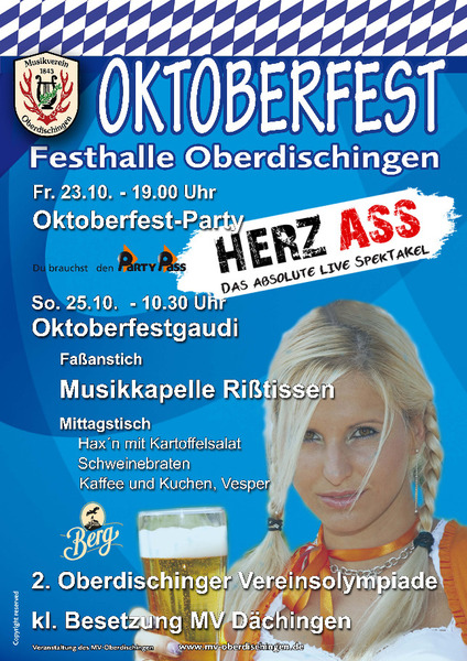 Party Flyer: Oktoberfest Oberdischingen mit Herz-Ass am 23.10.2015 in Oberdischingen