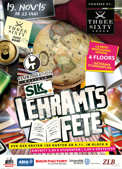 Party Flyer: 12. Lehramtsfete am 19.11.2015 in Rostock