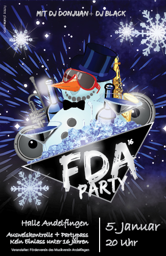 Party Flyer: 15. FDA-Party Andelfingen am 05.01.2016 in Langenenslingen