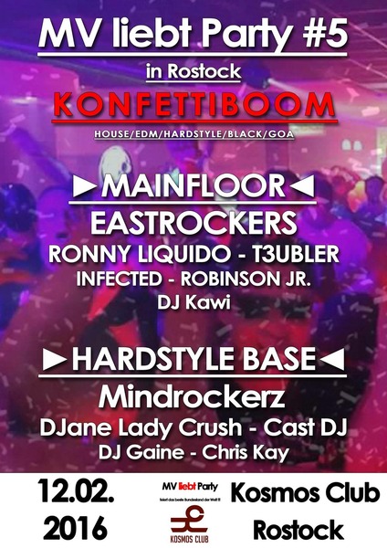 Party Flyer: MV liebt Party #5 Rostock/Konfetti am 12.02.2016 in Rostock