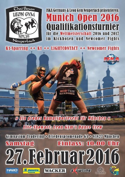 Party Flyer: Die Sportschule Laupheim beim Munich Open 2016 Qualifikationsturnier am 27.02.2016 in Mnchen