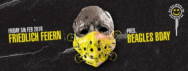 Party Flyer: Friedlich Feiern prs. Beagles B-Day Bash @ M-BIA in BERLIN (GER) am 05.02.2016 in Berlin