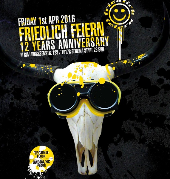 Party Flyer: 12 Jahre Friedlich Feiern @ M-BIA in BERLIN (GER) am 01.04.2016 in Berlin