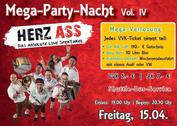 Party Flyer: Mega-Party-Nacht mit Herz Ass in Dchingen am 15.04.2016 in Ehingen a.d. Donau