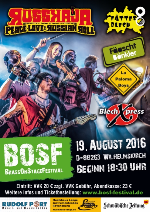 Party Flyer: BOSF - BrassOnStage-Festival am 19.08.2016 in Horgenzell