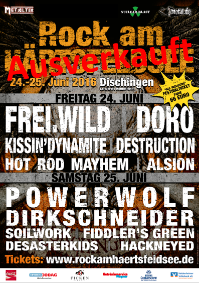 Party Flyer: Rock am Hrtsfeldsee Festival mit Frei.Wild, Powerwolf , Doro am 25.06.2016 in Dischingen