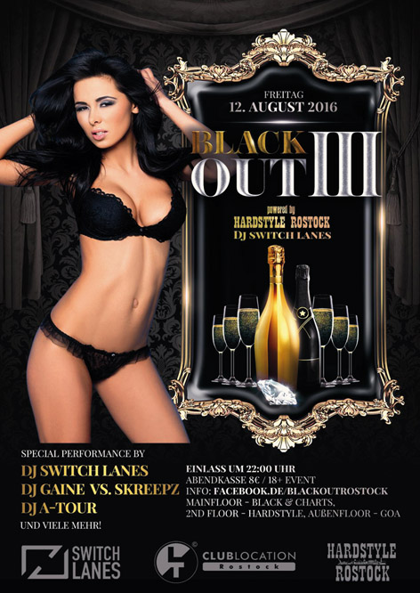 Party Flyer: BlackOut III am 12.08.2016 in Rostock