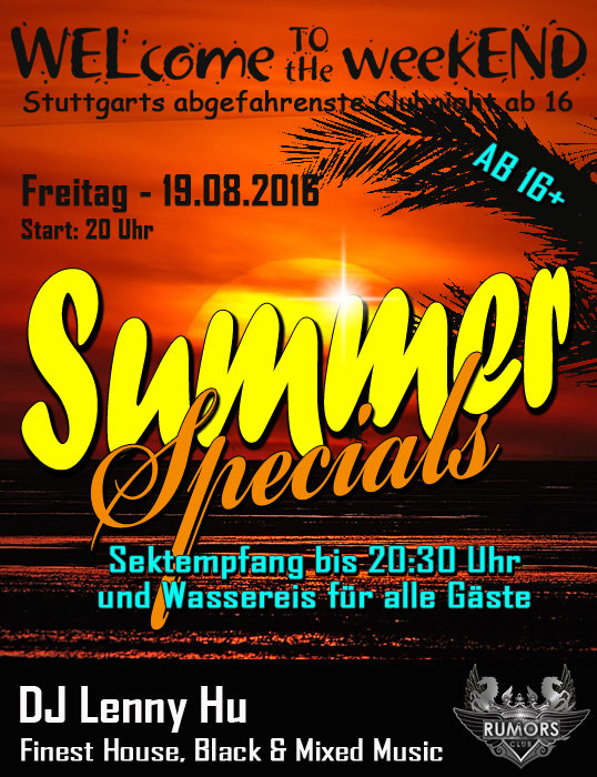 Party Flyer: WELcome to the weekEND - Summer Special (ab 16) am 19.08.2016 in Stuttgart