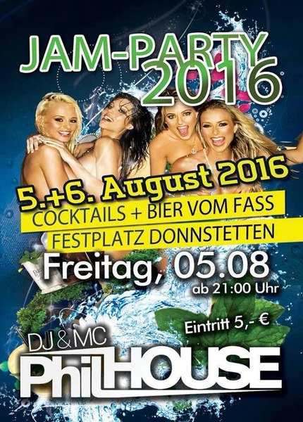 Party Flyer: Jam-Party Donnstetten am 05.08.2016 in Rmerstein