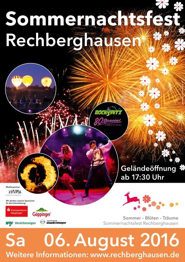 Party Flyer: Sommernachtsfest Rechberghausen mit ROCKSPITZ am 06.08.2016 in Rechberghausen