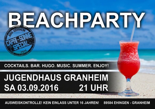 Party Flyer: Beach Party JuHa Granheim am 03.09.2016 in Ehingen a.d. Donau