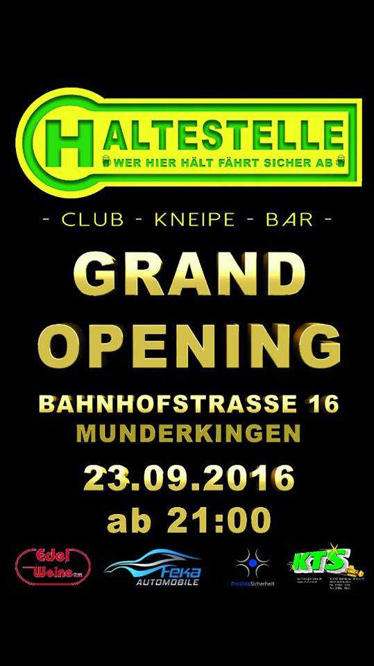 Party Flyer: Grand Opening Haltestelle Munderkingen am 23.09.2016 in Munderkingen