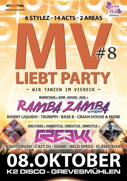 Party Flyer: MV liebt Party #8 - Wir tanzen im Viereck am 08.10.2016 in Grevesmhlen