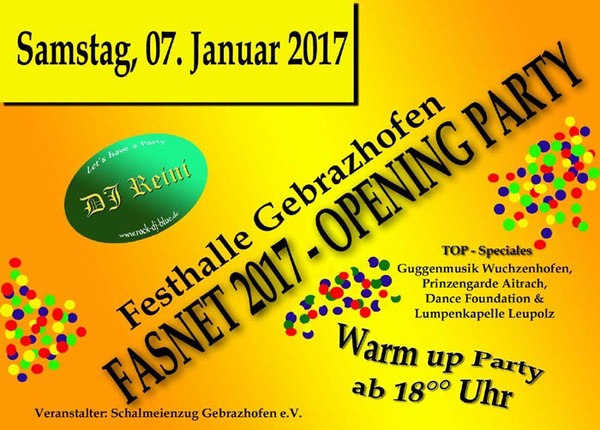 Party Flyer: Fasnet 2015 Opening Party am 07.01.2017 in Leutkirch im Allgu