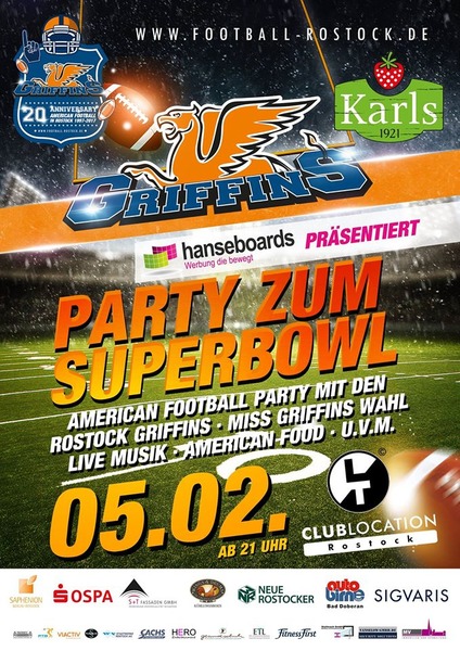 Party Flyer: Hanseboards-Party zum Super Bowl 51 am 05.02.2017 in Rostock