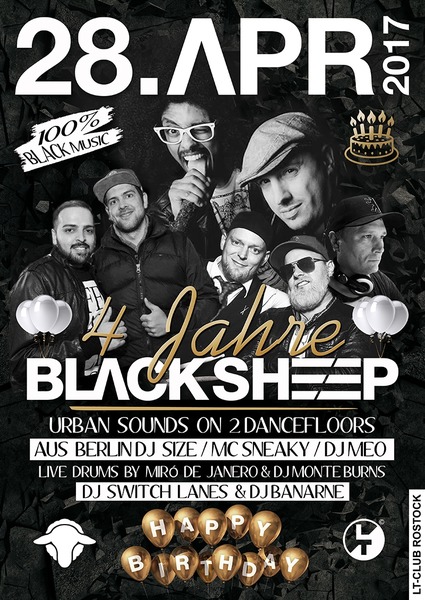 Party Flyer: 4 Jahre Black Sheep am 28.04.2017 in Rostock