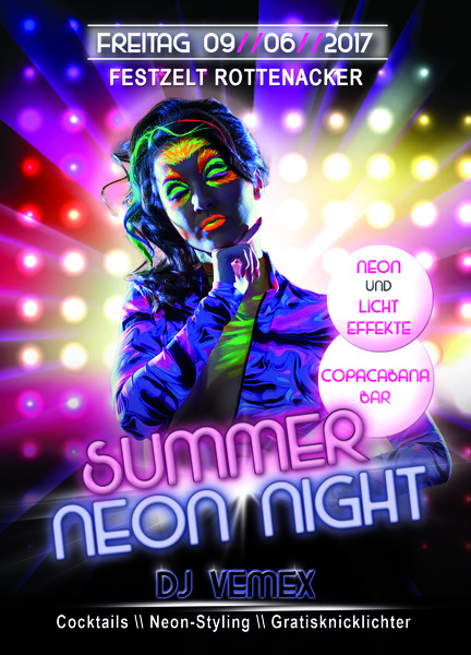 Party Flyer: SUMMER NEON NIGHT Rottenacker am 09.06.2017 in Rottenacker