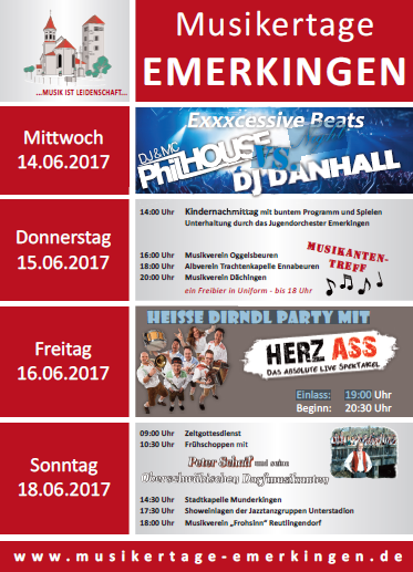 Party Flyer: Heisse Dirndlparty mit HERZ ASS am 16.06.2017 in Emerkingen