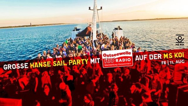 Party Flyer: Grosse Hanse Sail Party mit Ostseewelle HIT-RADIO auf der MS KOI am 11.08.2017 in Rostock