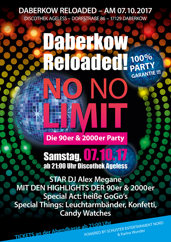Party Flyer: Daberkow Reloaded "No Limit" - die 90er & 2000er Party am 07.10.2017 in Jarmen