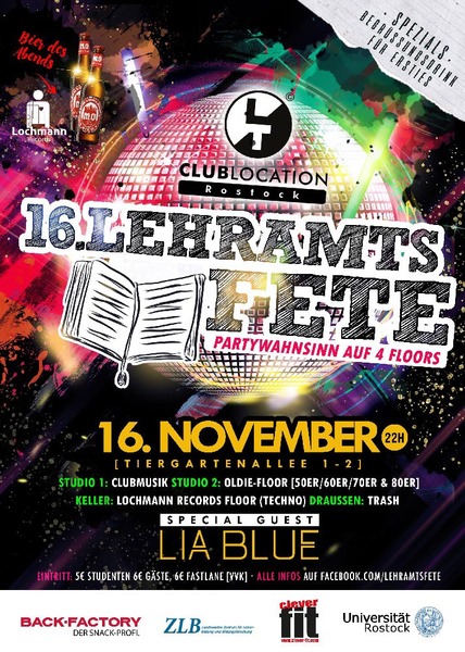 Party Flyer: 16. Lehramtsfete am 16.11.2017 in Rostock