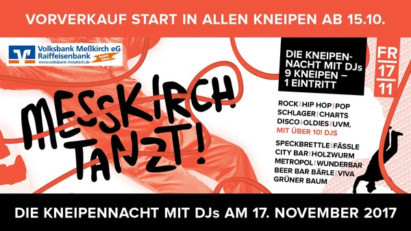 Party Flyer: Messkirch Tanzt! Die Kneipennacht mit DJs am 17.11.2017 in Mekirch
