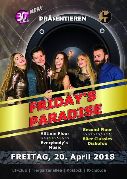 Party Flyer: Friday's Paradise! am 20.04.2018 in Rostock